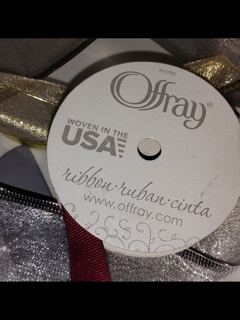 Gold, Burgundy, Silver Woven Holiday Ribbon - Decorative Set Of Four